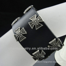 Wholesale Cross Charm genuine leather bracelet christian jewelry BGL-008